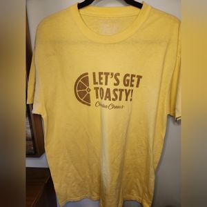 Cheeba chews tshirt unisex size large yellow "let's get toasty"